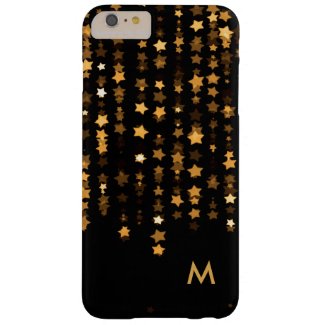 Elegant Gold Stars Confetti Monogram Barely There iPhone 6 Plus Case