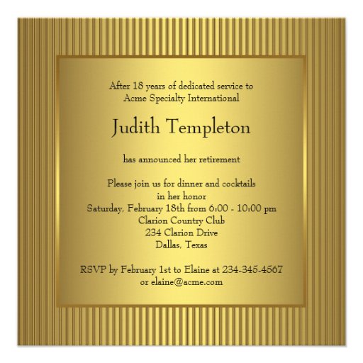 Elegant Gold Stripe Retirement Party Custom Invite