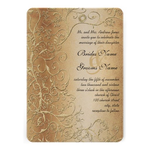 Elegant Gold Swirls Black Font Wedding Invitation