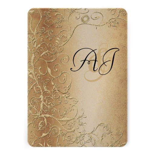Elegant Gold Swirls Black Font Wedding Invitation