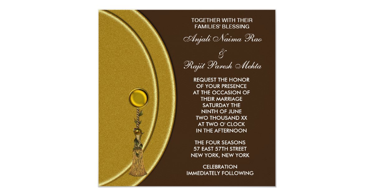 Elegant Gold Tassel Indian Wedding Card Zazzle