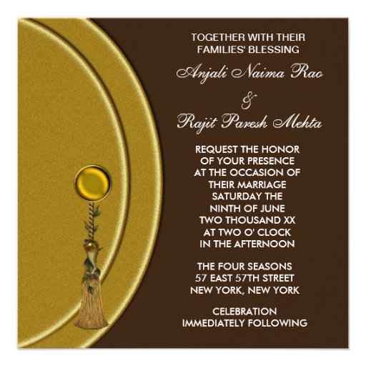 Elegant Gold Tassel Indian Wedding Personalized Invitations