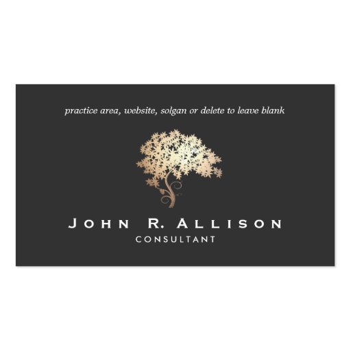 Elegant Gold Tree Logo Entrepreneur Black Classy Business Cards (front side)