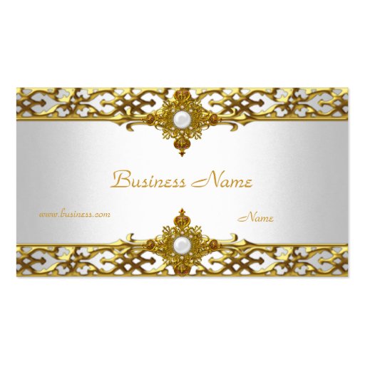 Elegant Gold Trim Pearl Jewel Business Card Template (front side)