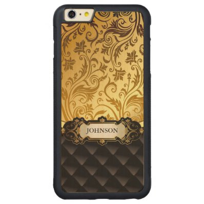Elegant Gold Vintage Shadow Damask Black Diamond Carved® Maple iPhone 6 Plus Bumper