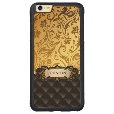 Elegant Gold Vintage Shadow Damask Black Diamond Carved® Maple iPhone 6 Plus Bumper Case