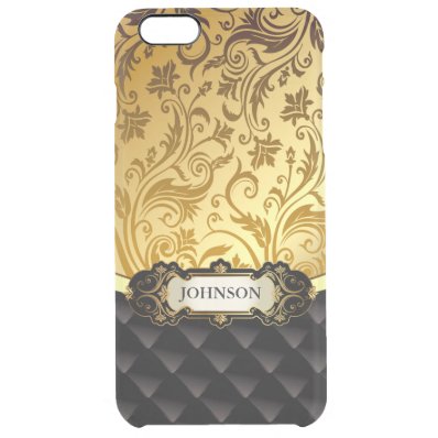 Elegant Gold Vintage Shadow Damask Black Diamond Clear iPhone 6 Plus Case