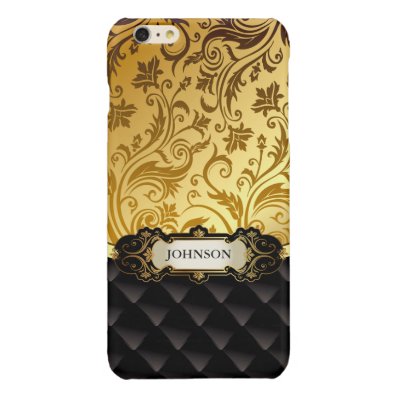 Elegant Gold Vintage Shadow Damask Black Diamond Glossy iPhone 6 Plus Case