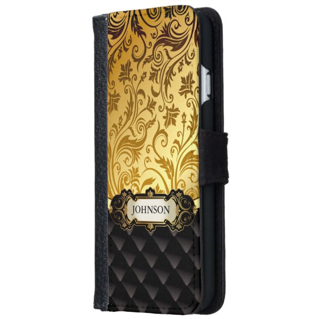 Elegant Gold Vintage Shadow Damask Black Diamond iPhone 6 Wallet Case