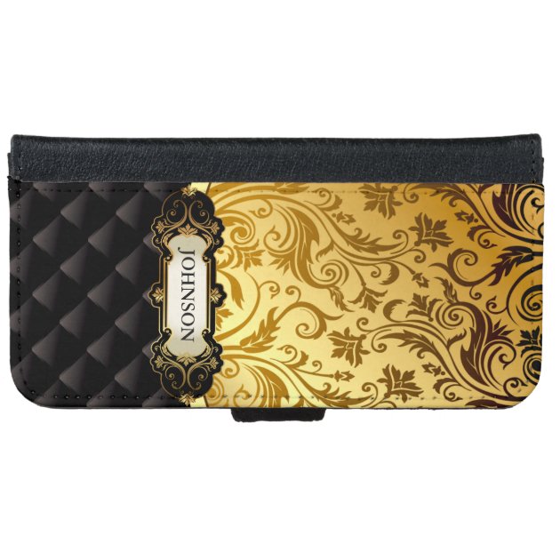 Elegant Gold Vintage Shadow Damask Black Diamond iPhone 6 Wallet Case-4