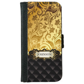 Elegant Gold Vintage Shadow Damask Black Diamond iPhone 6 Wallet Case