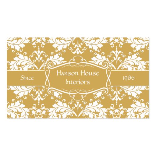 Elegant Gold White Damask Business Card (front side)