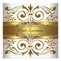 Elegant Gold White Quinceanera Invitations