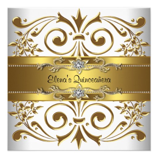 Elegant Gold White Quinceanera Invitations (front side)