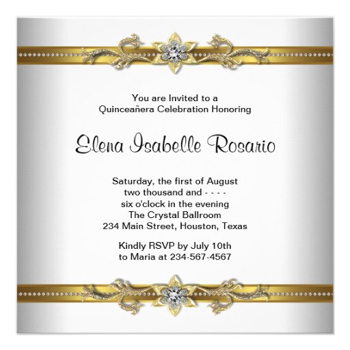 Elegant Gold White Quinceanera Invitations