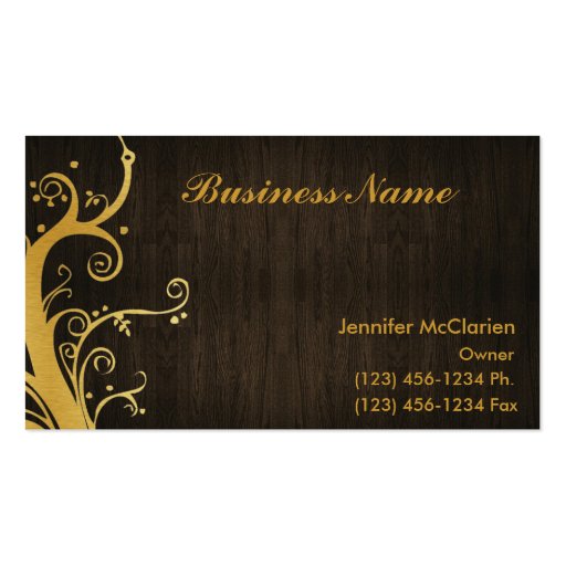 Elegant Gold & Wood grain Business Card (front side)