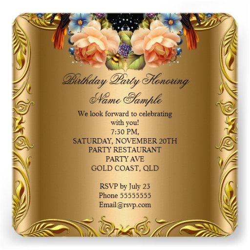 Elegant Gold Yellow Bird Black 70th Birthday Personalized Invitations