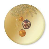 Elegant Golden Christmas - Round Magnet
