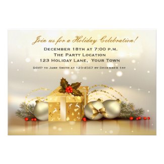 Elegant Golden Holiday Party Custom Invite