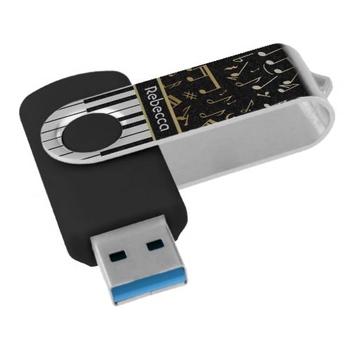 Elegant golden music notes piano keys swivel USB 3.0 flash drive