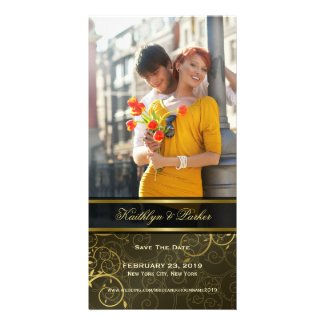 Elegant Golden Spiral Vines Classy Save The Date Personalized Photo Card