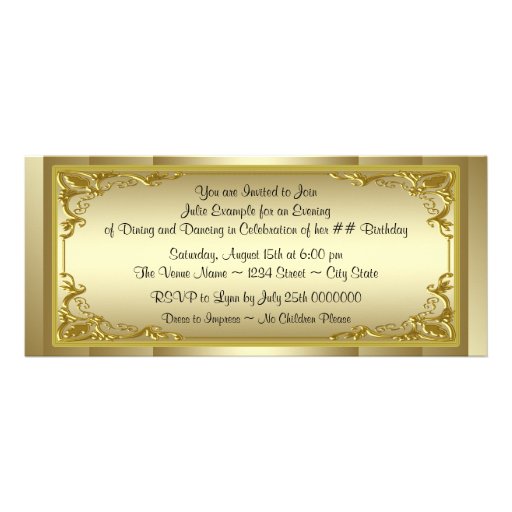 Elegant Golden Ticket Birthday Party Invitation (front side)
