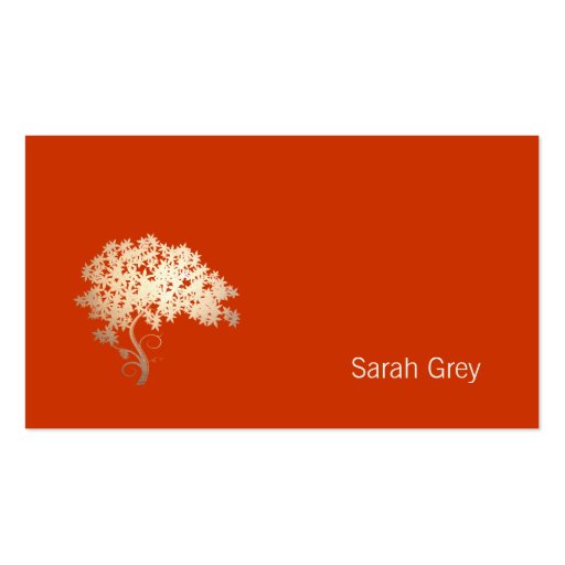 Elegant Golden Tree Simple Orange Business Card Template