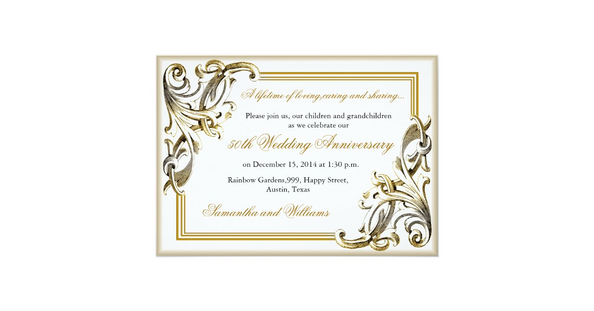 Elegant Golden Wedding Anniversary Invitations Zazzle