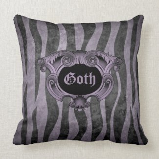 Elegant goth ornate black and purple zebra stripes pillow