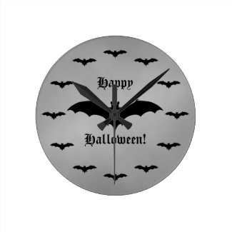 Elegant gothic bat Happy Halloween black and gray Clocks