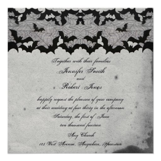Elegant Gothic Bat Lace Posh Wedding Invitation