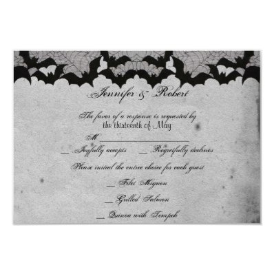 Elegant Gothic Bat Lace Posh Wedding Response Card Invites