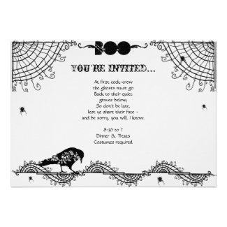 Elegant Gothic Black and White Halloween Party Custom Invites