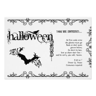 Elegant Gothic Black and White Halloween Party Invitations