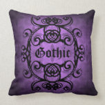 Elegant gothic damask purple and black decor throw pillow