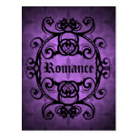 Elegant gothic damask purple and black post card