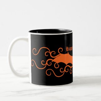 Elegant gothic victorian bat in orange on black coffee mugs