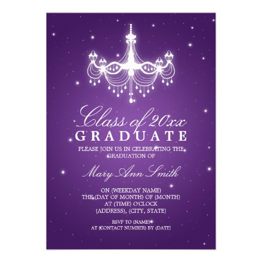 Elegant Graduation Party Classy Chandelier Purple Invitation
