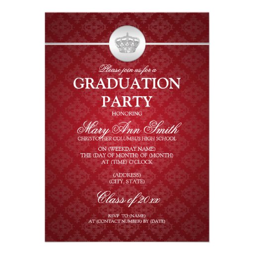 Elegant Graduation Party Classy Crown Red Invite (front side)