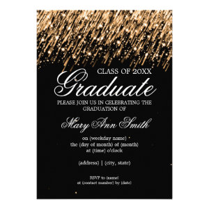 Elegant Graduation Party Falling Stars Gold Personalized Announcements