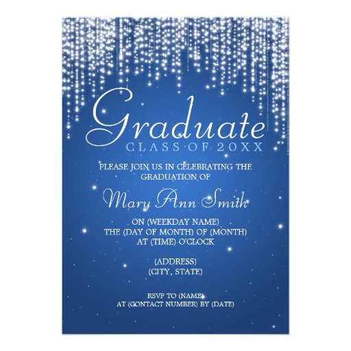 Elegant Graduation Party Night Dazzle Blue Custom Invitation