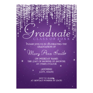 Elegant Graduation Party Night Dazzle Purple Personalized Invitations