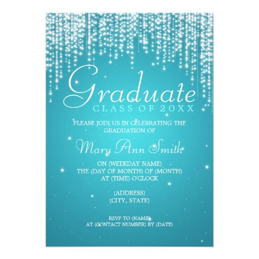Elegant Graduation Party Night Dazzle Turquoise Personalized Invitation