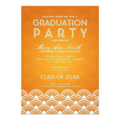 Elegant Graduation Party Scallop Orange Announcements
