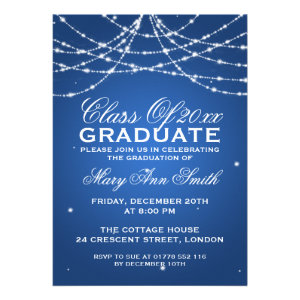Elegant Graduation Party Sparkling String Blue Card
