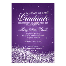 Elegant Graduation Party Sparkling Wave Purple Personalized Invite