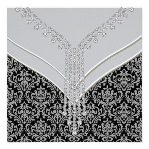 Elegant Gray and Black Damask Party Personalized Invitation