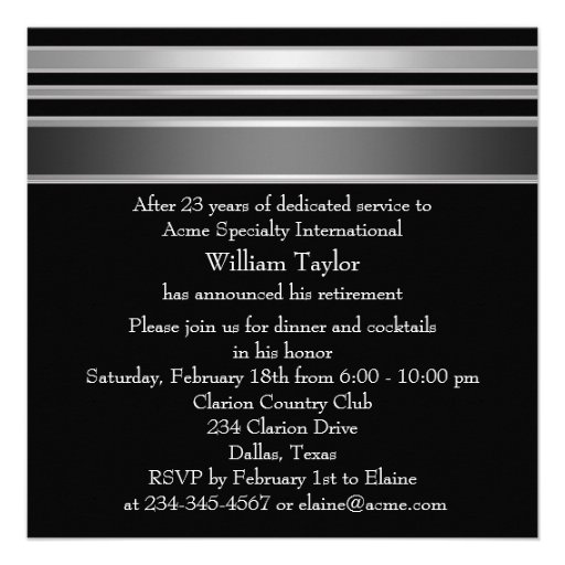 Elegant Gray and Black Mans Retirement Party Invitation