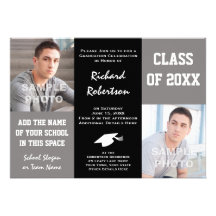 Elegant Gray and Black Young Man's Graduation Custom Invites