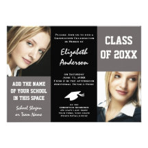 Elegant Gray and Black Young Woman's Graduation Custom Announcement